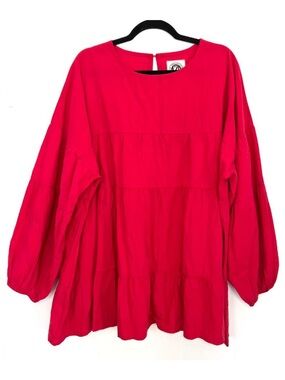 NWT Cranberry Red Cotton Balloon Sleeve Tiered Top Tees2urdoor 3XL XXXL zq